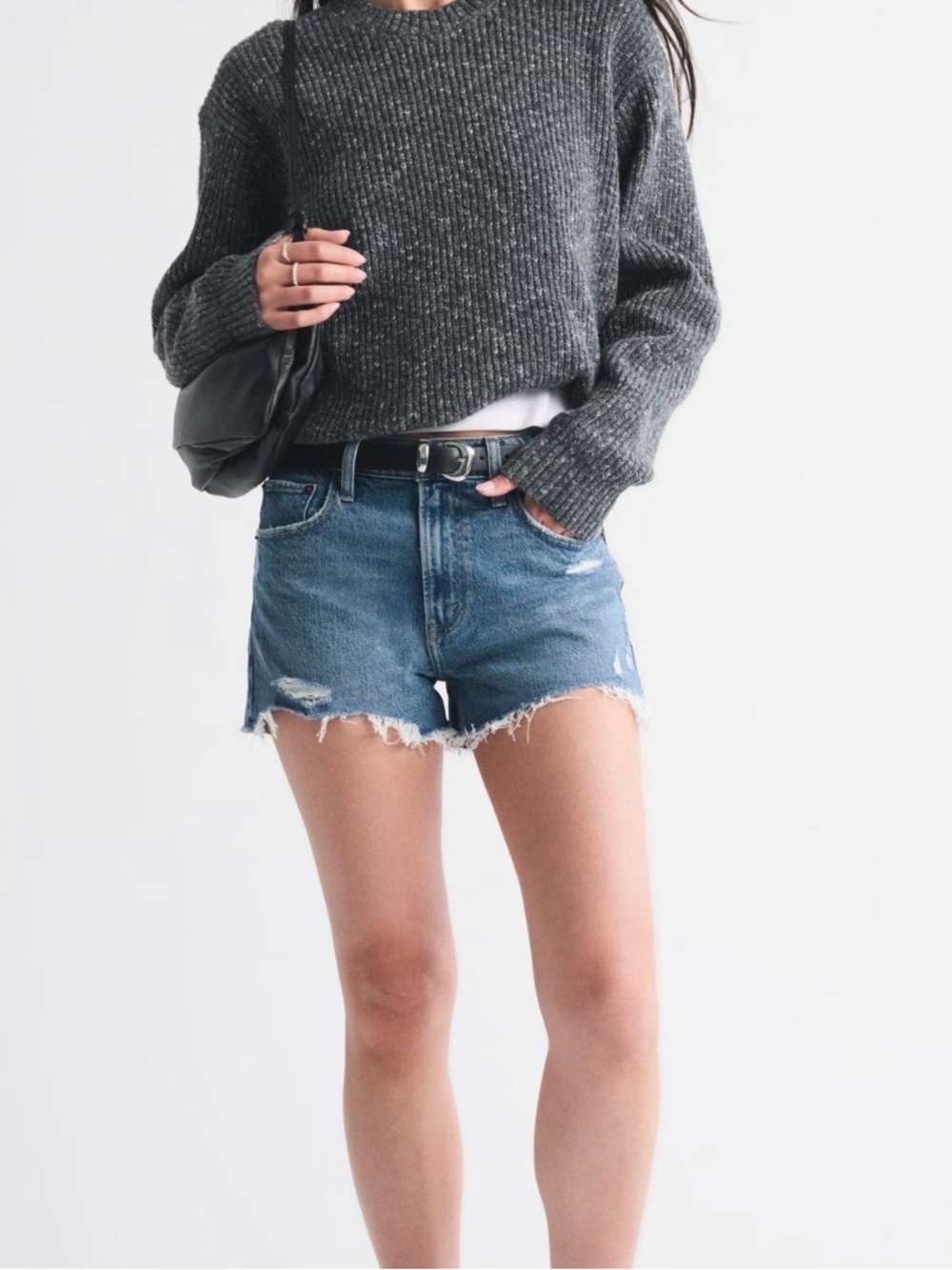 Abercrombie & Fitch Blue Distressed Denim Frayed Hem Shorts